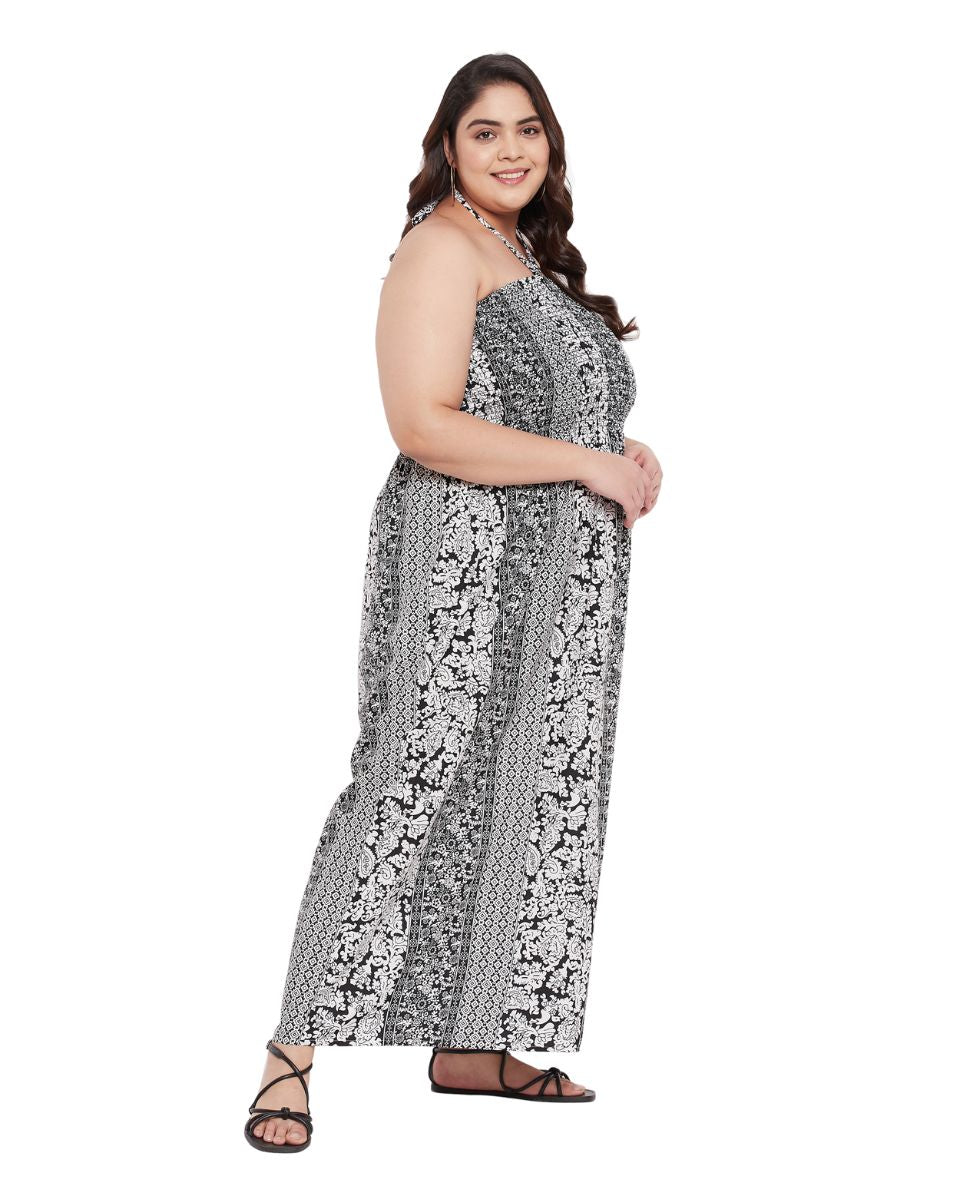 Floral Printed Black Polyester Tube Dress For Women