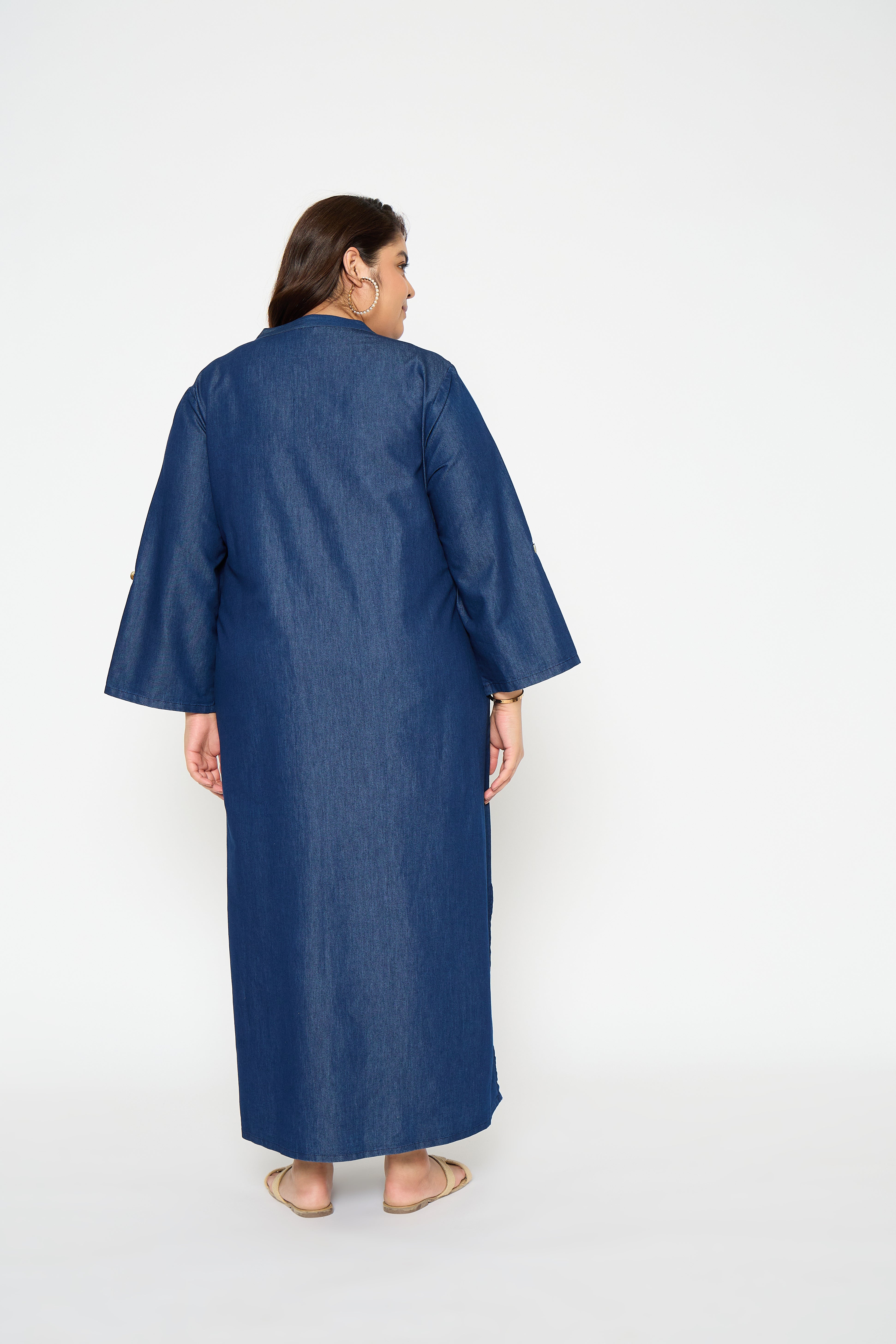 Blue Casual Denim Maxi Dress for Plus Size Women