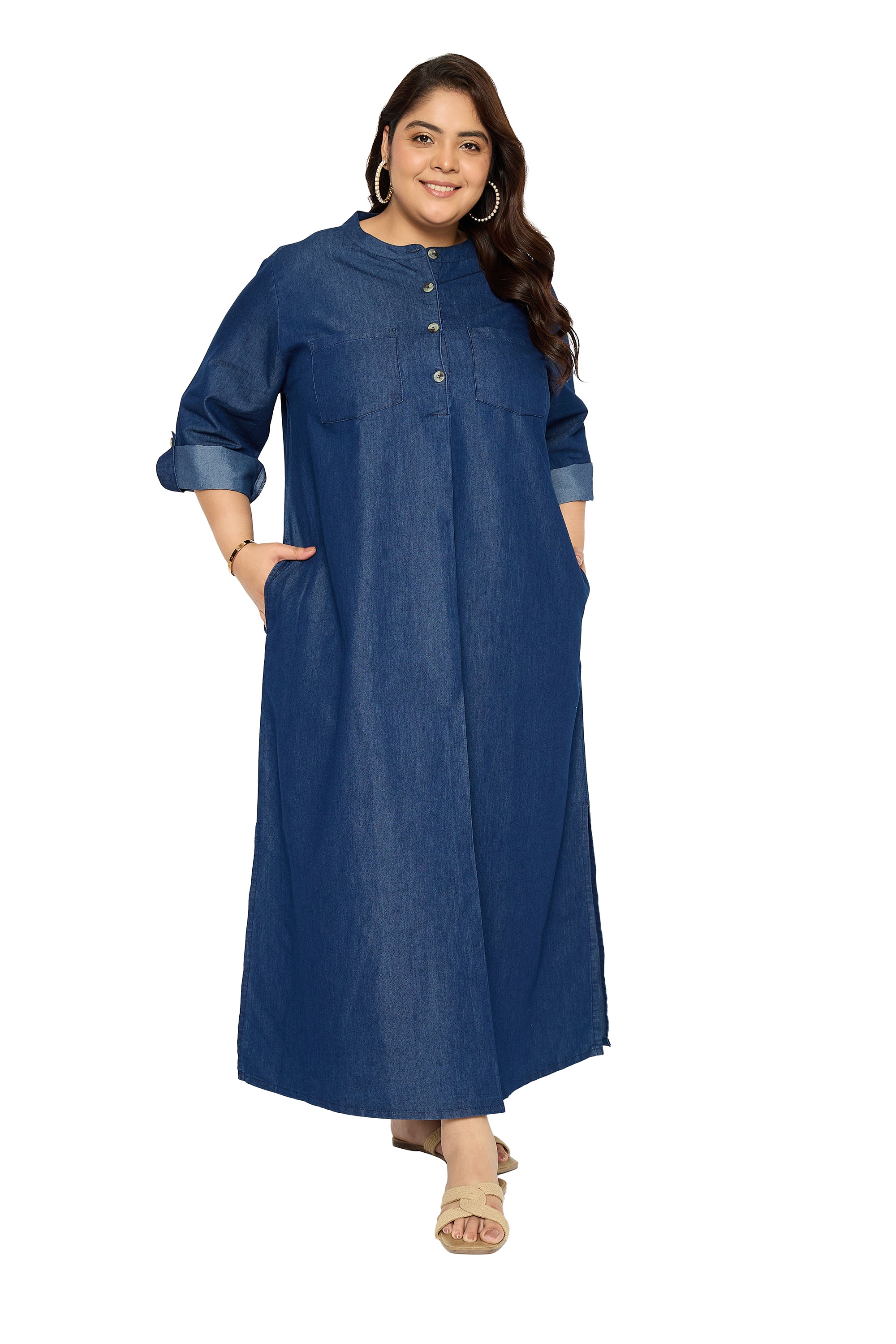 Blue Casual Denim Maxi Dress for Plus Size Women