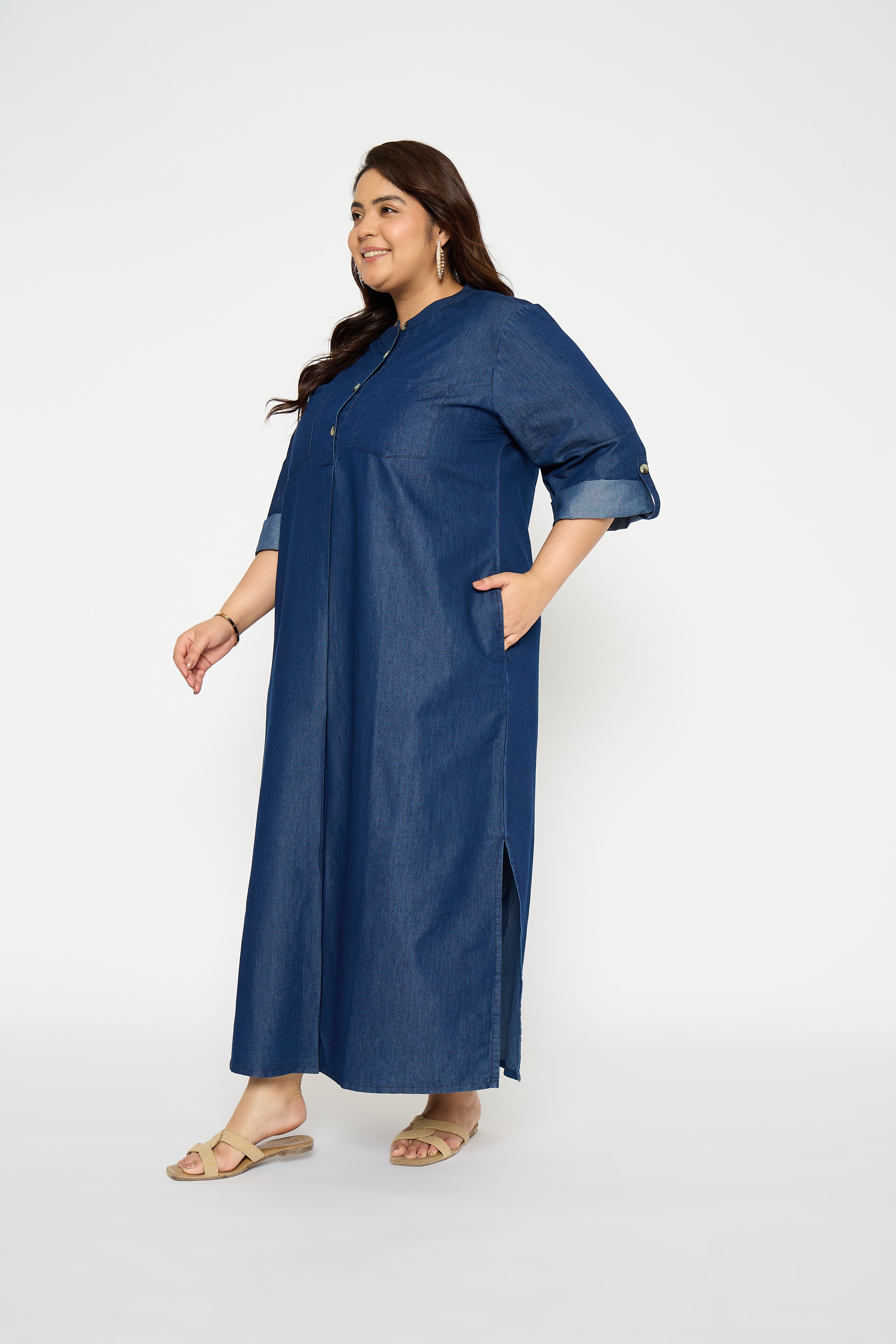 Blue Casual Denim Maxi Dress for Plus Size Women