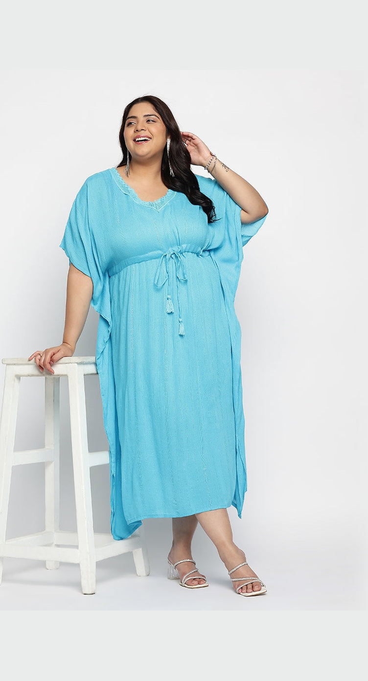 Sky Blue Solid Lurex Kaftan for Women Plus Size Casual Wear - SKU LUR152-2001 - Gypsie Blu