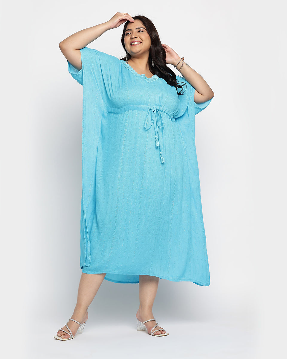 Sky Blue Solid Rayon Plus Size Kaftan For Women