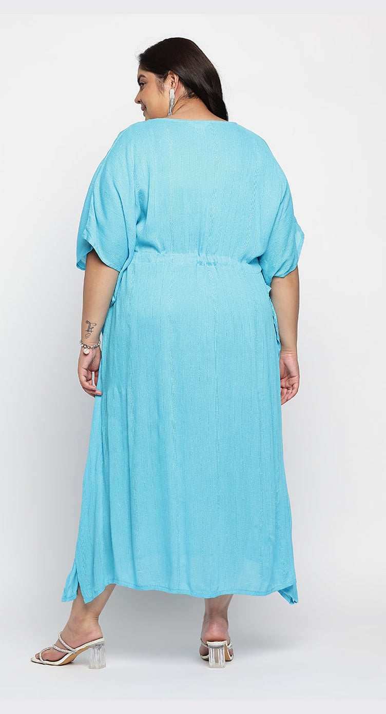 Sky Blue Solid Lurex Kaftan for Women Plus Size Casual Wear - SKU LUR152-2001 - Gypsie Blu