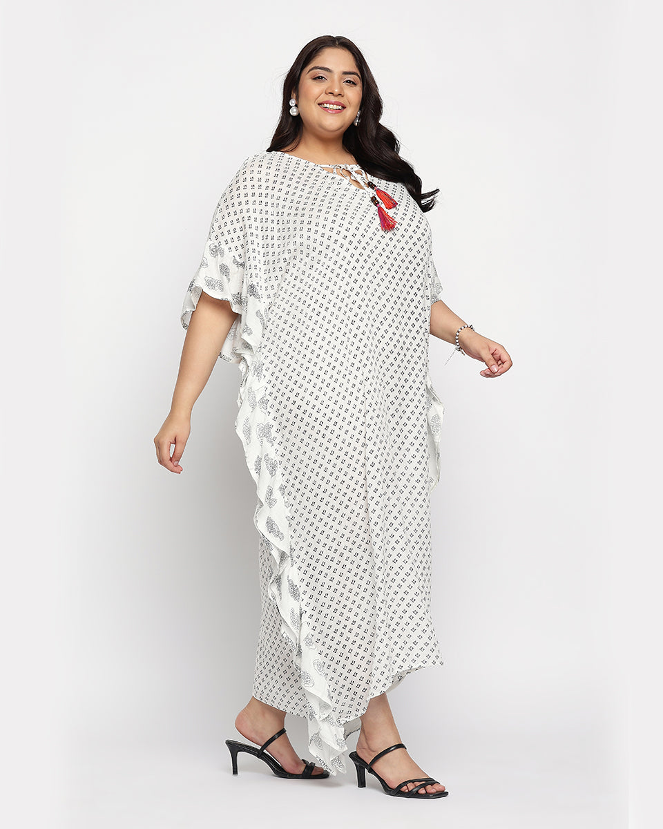 White Polka Dot Rayon Plus Size Kaftan For Women
