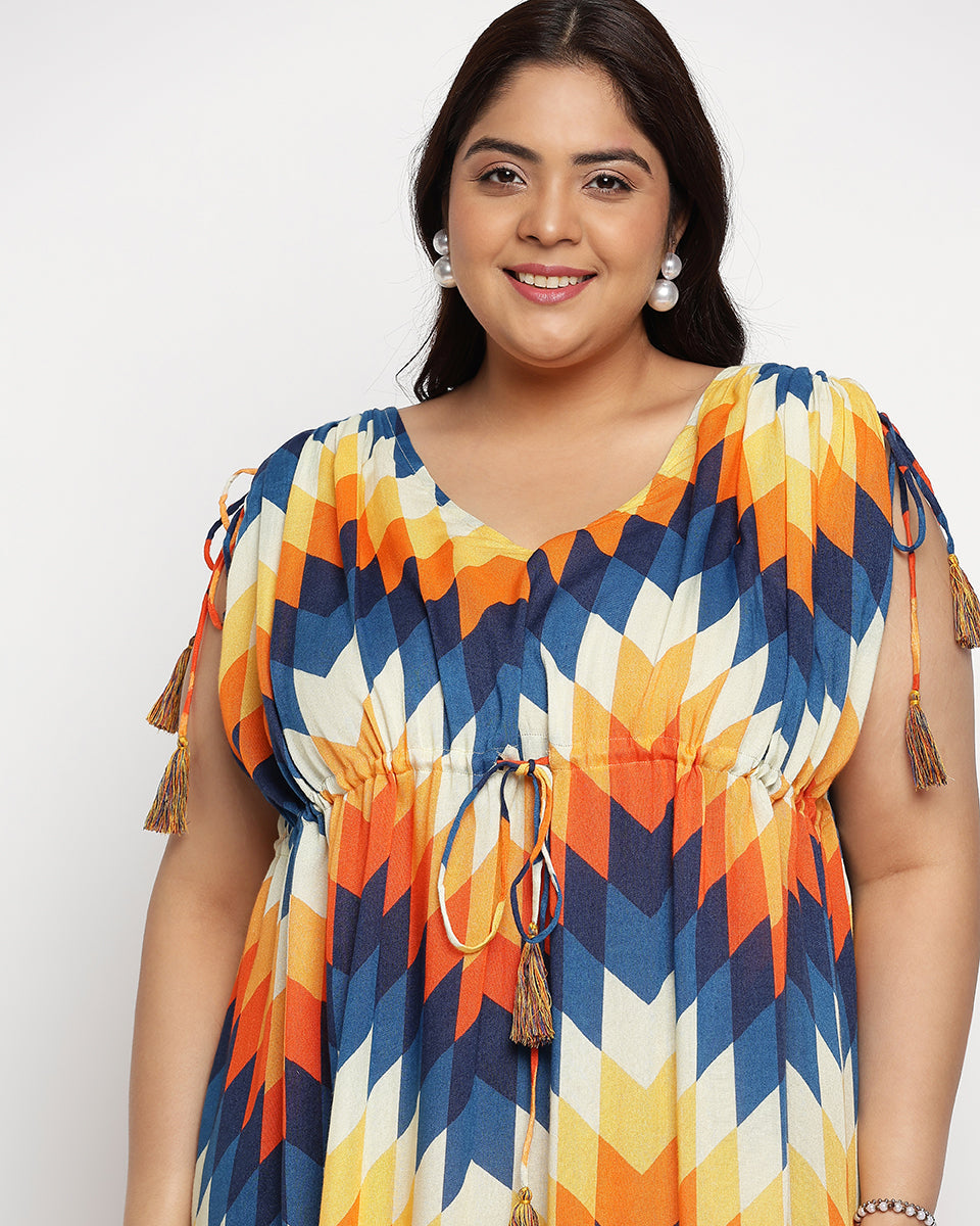 Multicolor Abstract Printed Rayon Crepe Plus Size Kaftan For Women