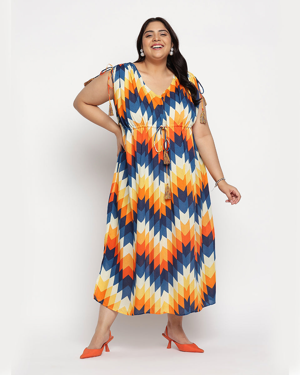 Multicolor Abstract Printed Rayon Crepe Plus Size Kaftan For Women