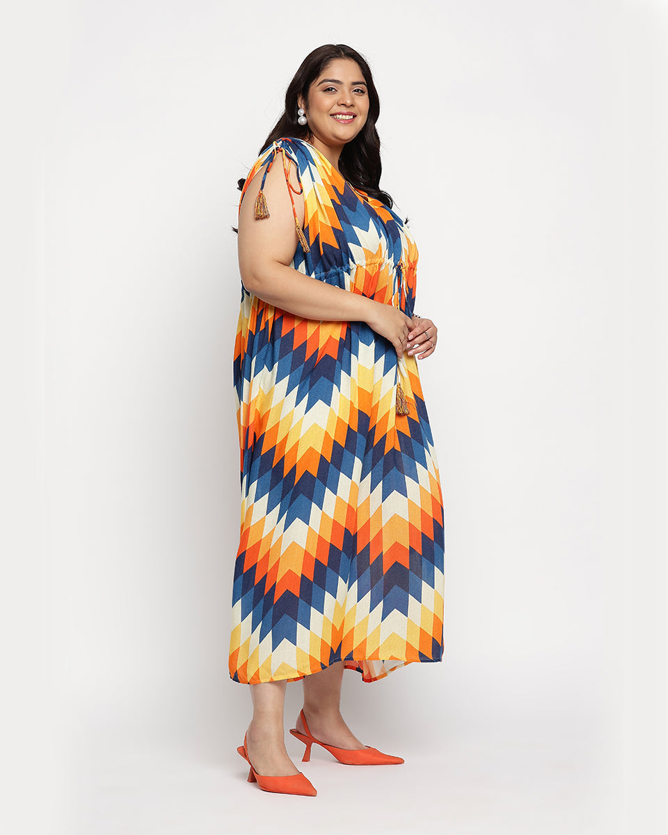 Multicolor Abstract Printed Rayon Crepe Plus Size Elegant Kaftan For Women