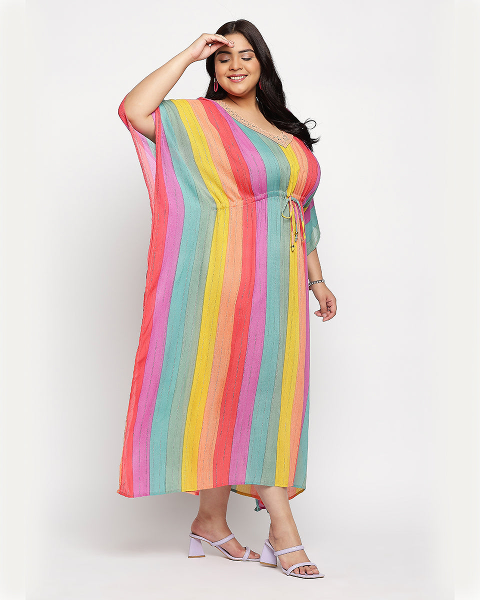Multicolor Striped Rayon Plus Size Kaftan For Women
