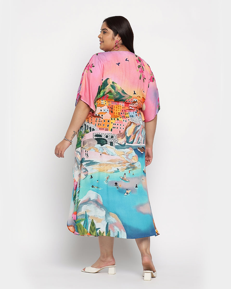 Digital Print Plus Size Rayon Multicolor Kaftan For Women