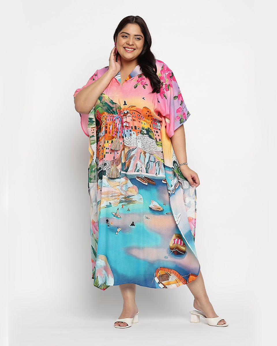 Digital Print Plus Size Rayon Multicolor Kaftan For Women