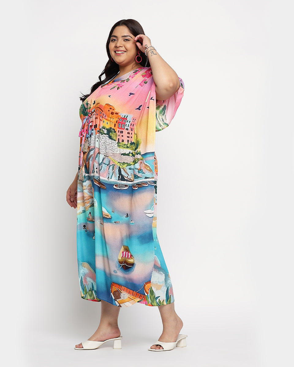 Digital Print Plus Size Rayon Multicolor Kaftan For Women