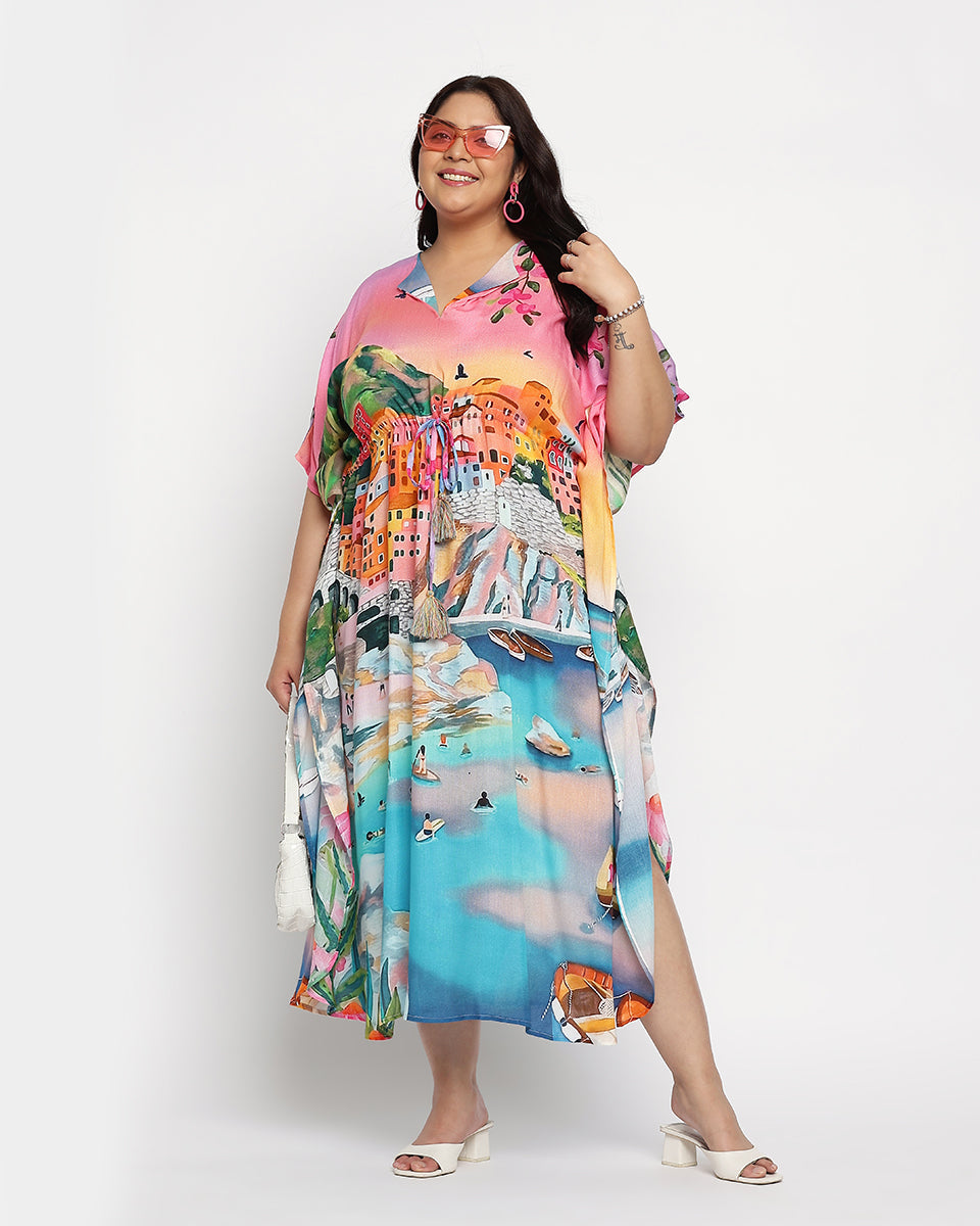 Digital Print Plus Size Rayon Multicolor Kaftan For Women