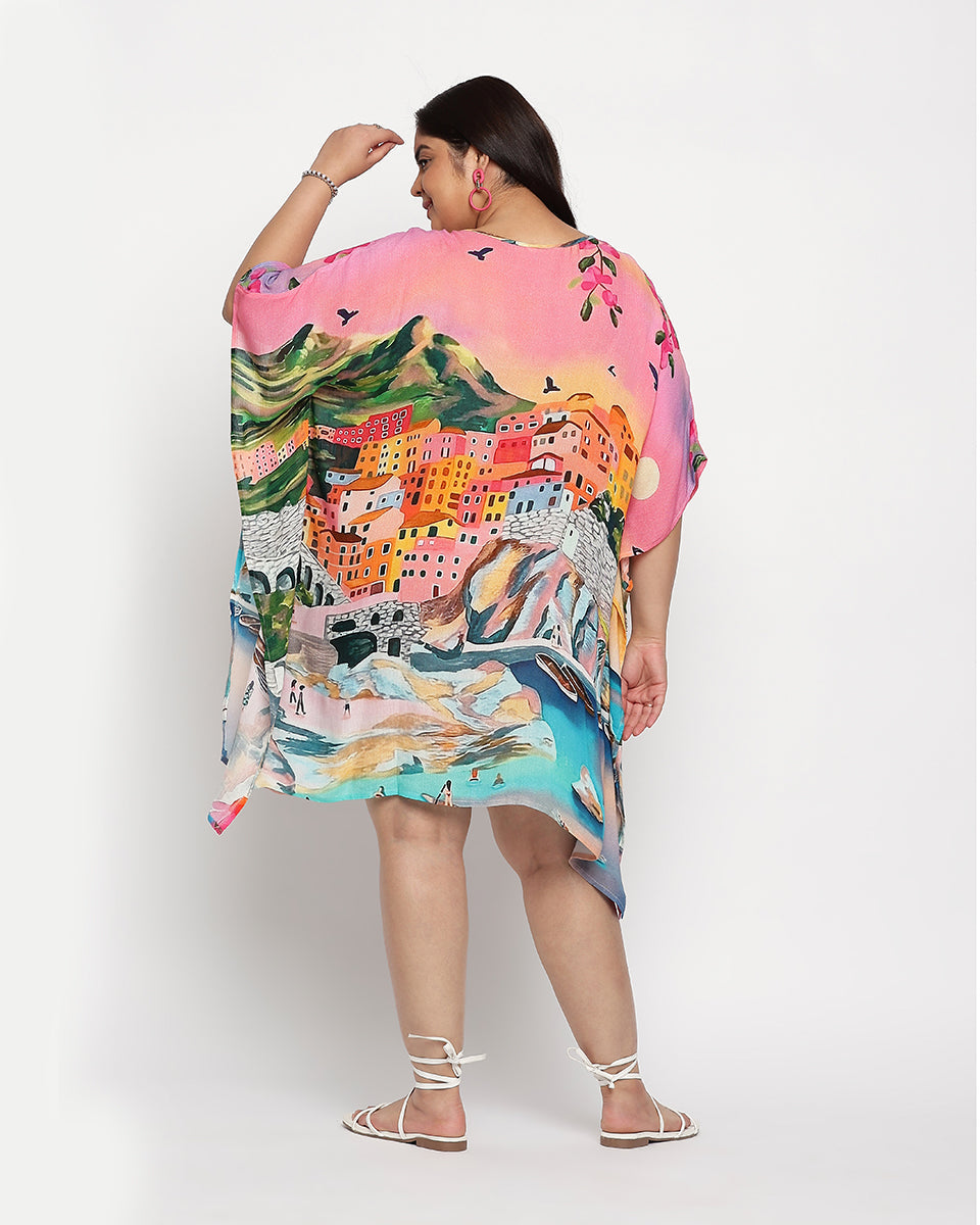 Rayon Crepe Multicolor Beach Kaftan For Plus Size Women