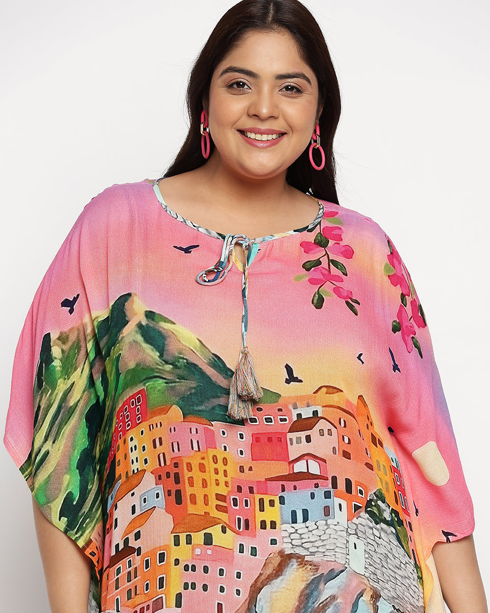 Rayon Crepe Multicolor Beach Kaftan For Plus Size Women