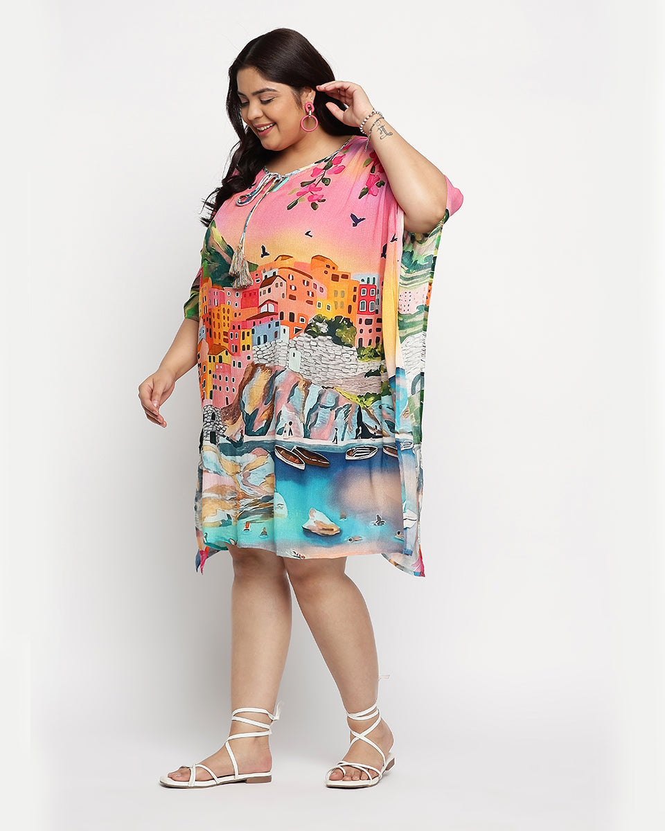 Rayon Crepe Multicolor Beach Kaftan For Plus Size Women