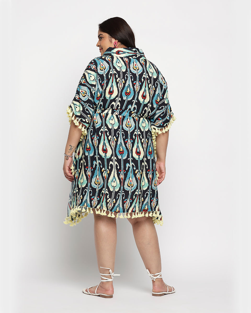 Abstract Print Yellow Bordered Multicolor Plus Size Tunic For Women