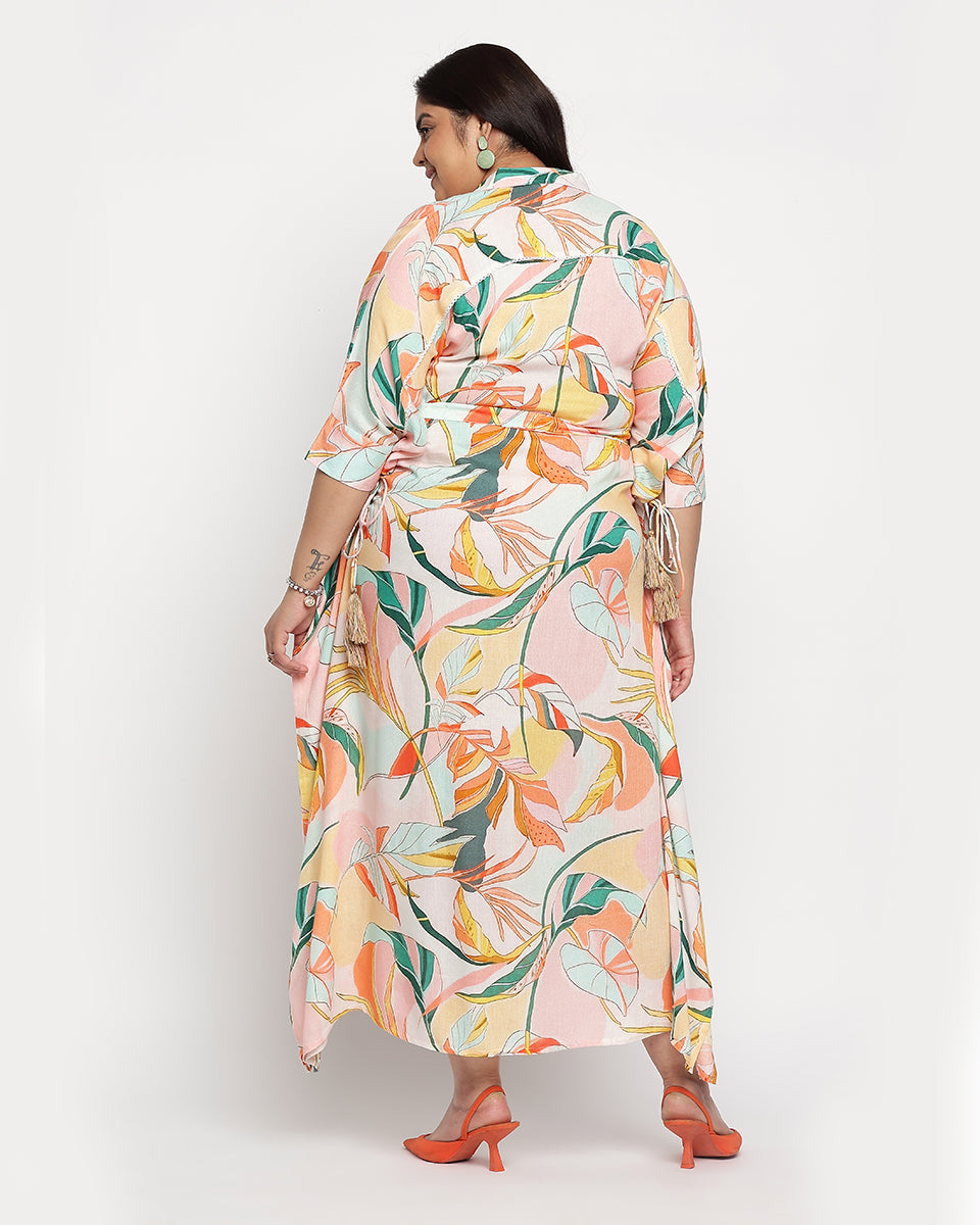 Multicolor Leaf Print Plus Size Rayon Kaftan For Women