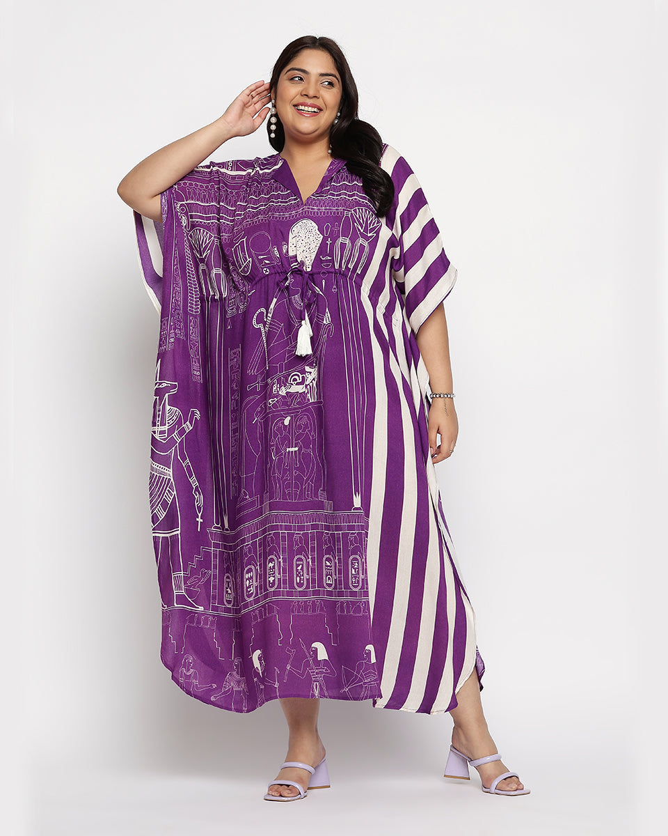 Digital Printed Multicolor Polyester Plus size Kaftan Dress For Women