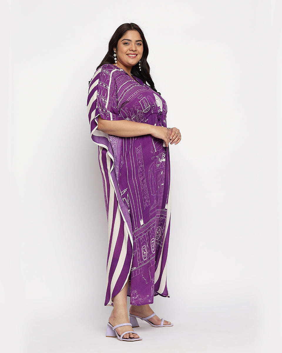 Digital Printed Multicolor Polyester Plus size Kaftan Dress For Women