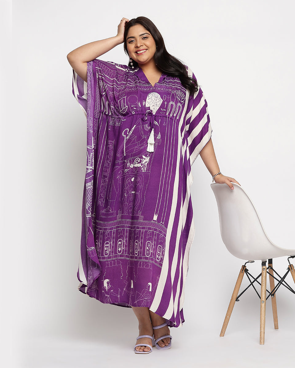 Digital Printed Multicolor Polyester Plus size Kaftan Dress For Women