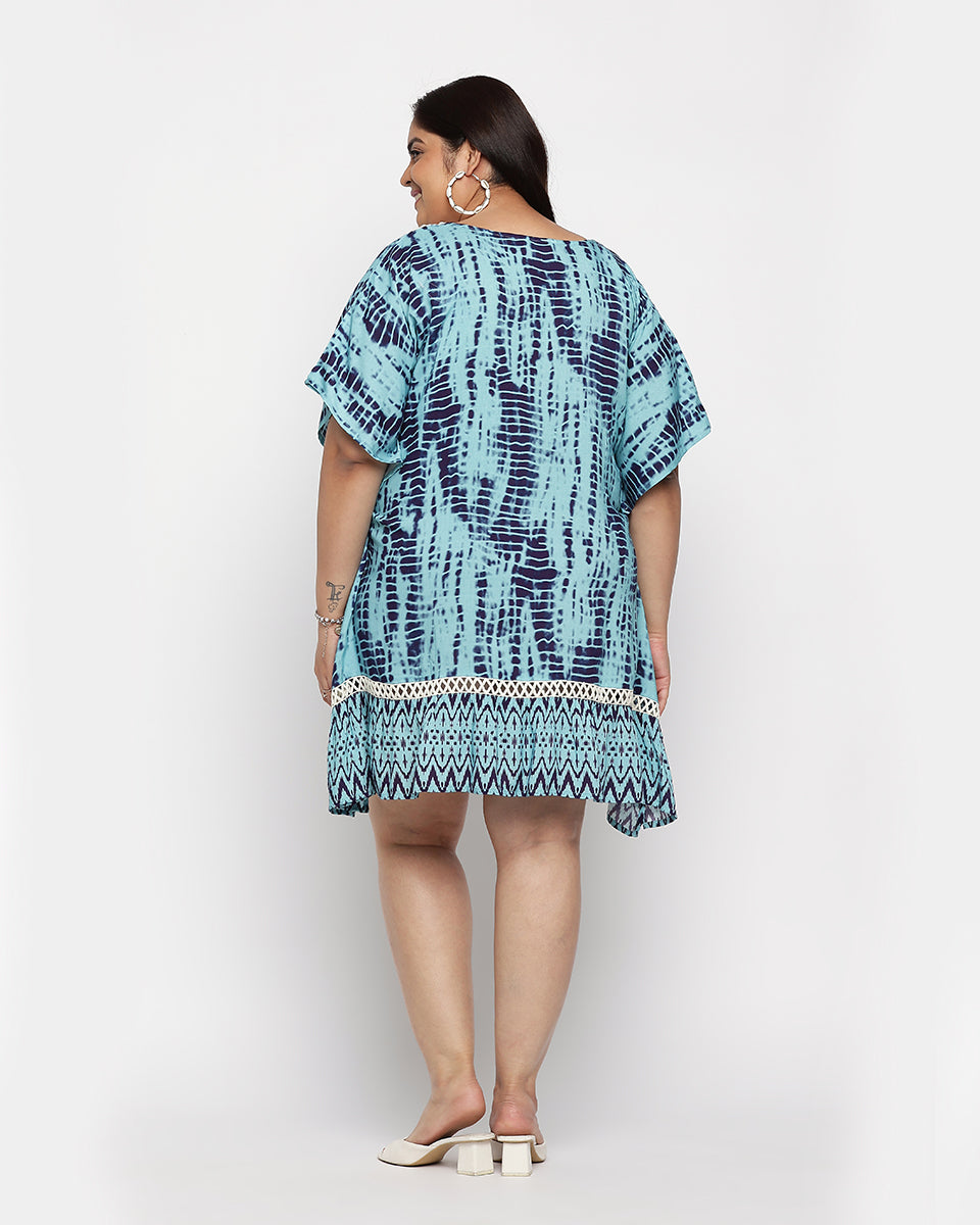 Iceberg Blue Tie Dye Rayon Plus Size Tunic Top For Women