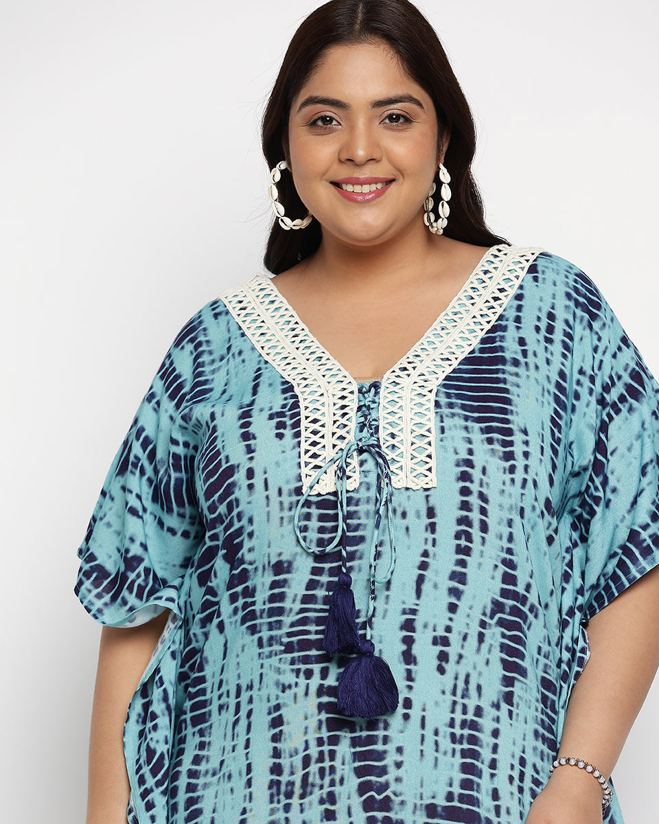 Iceberg Blue Tie Dye Rayon Plus Size Tunic Top For Women