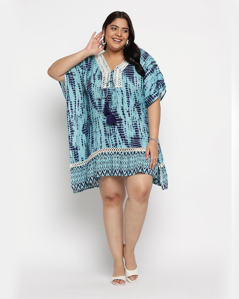 Iceberg Blue Tie Dye Rayon Plus Size Tunic Top For Women