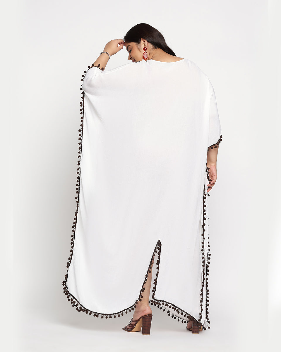 Brown And White Embroidered Plus Size Kaftan For Women