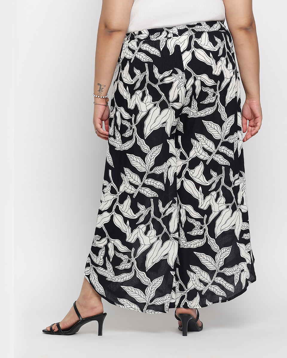 Leaf Print Rayon Crepe Bottom Pants For Plus Size Women