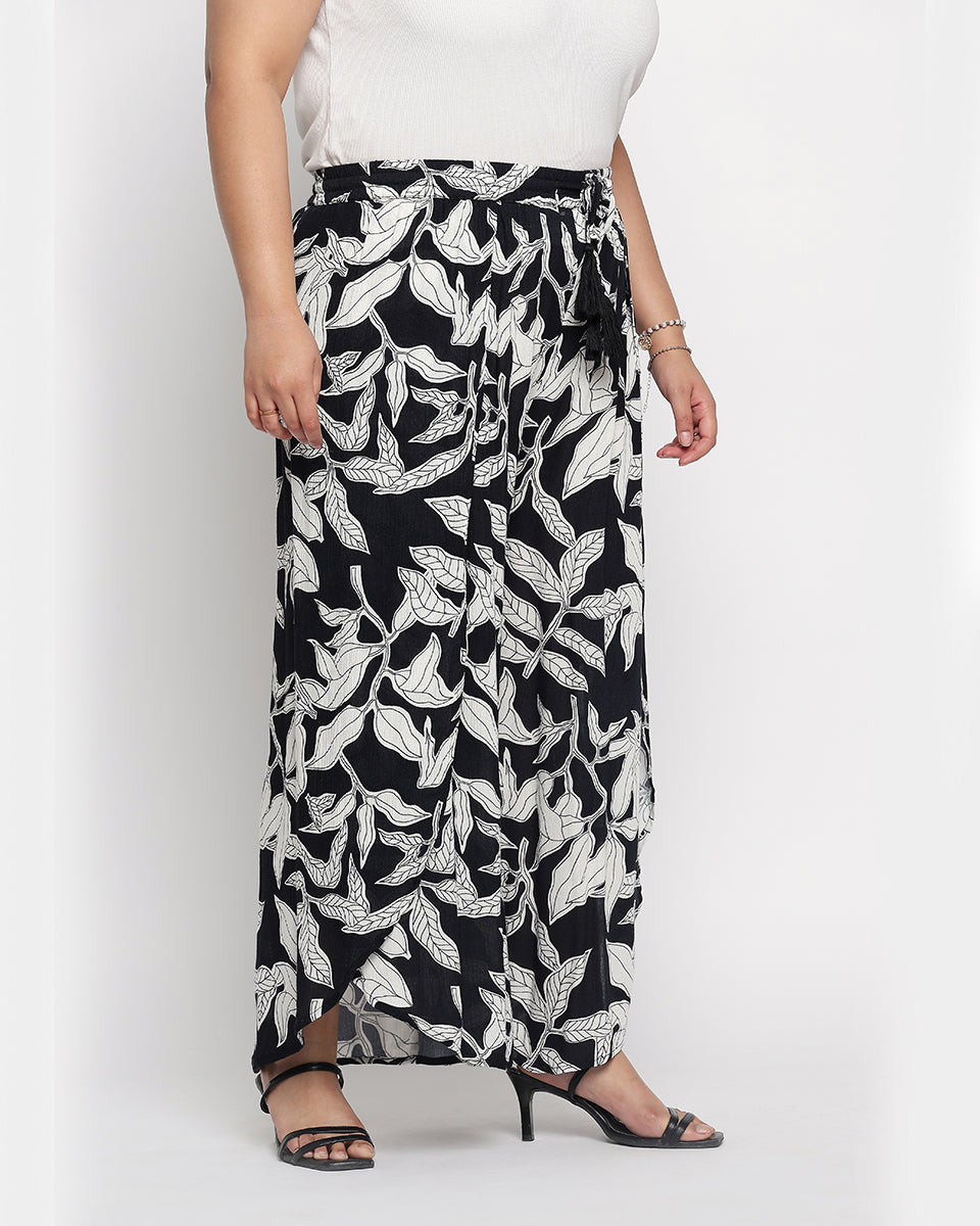 Leaf Print Rayon Crepe Bottom Pants For Plus Size Women