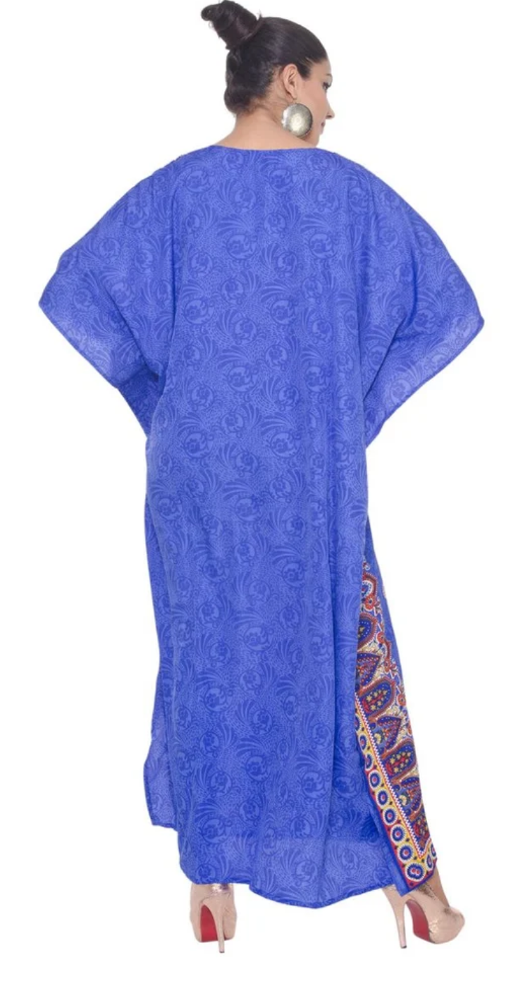Blue Paisley Floral Polyester Plus Size Kaftan for Women 1X-3X | GypsieBlu