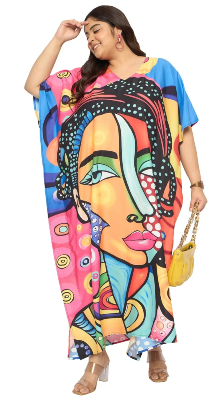 Multicolor Colorful Cubist Polyester Plus Size Kaftan for Women 1X-3X | GypsieBlu