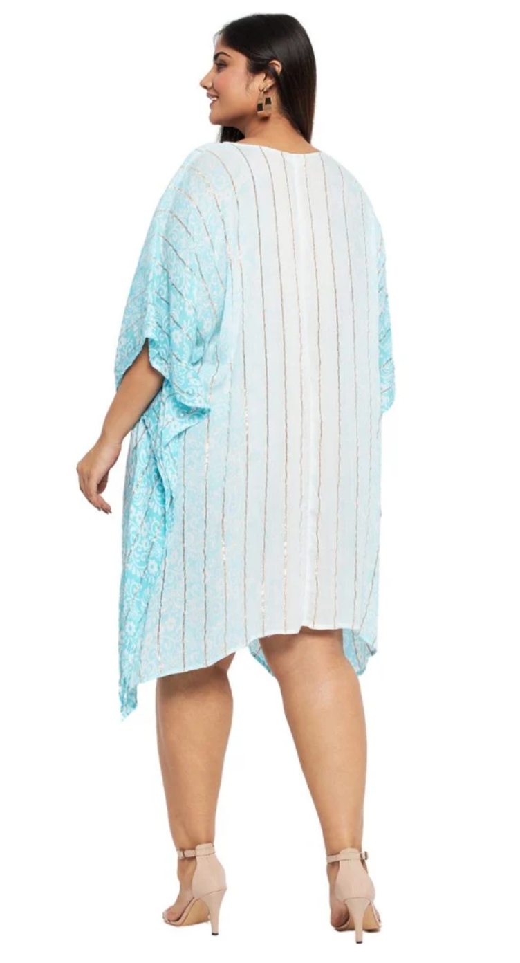 Blue Golden Stripe Rayon Plus Size Tunic Top for Women 1X-3X | GypsieBlu