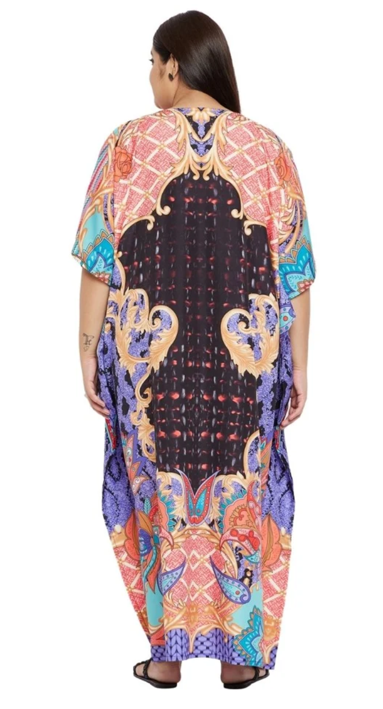 Multicolor Ornate Baroque Polyester Plus Size Kaftan for Women 1X-3X | GypsieBlu