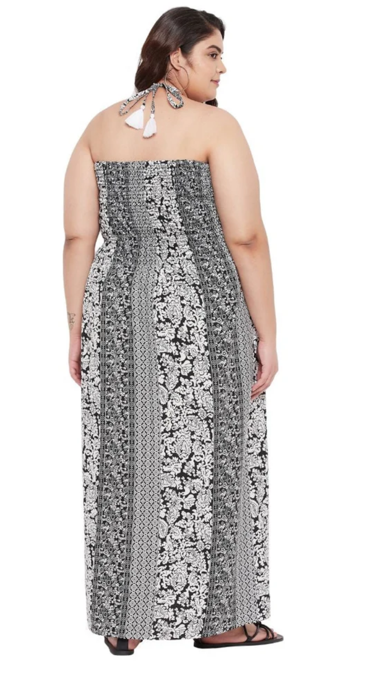 Black Paisley Floral Polyester Plus Size Tube Dress for Women 1X-3X Sleeveless | GypsieBlu