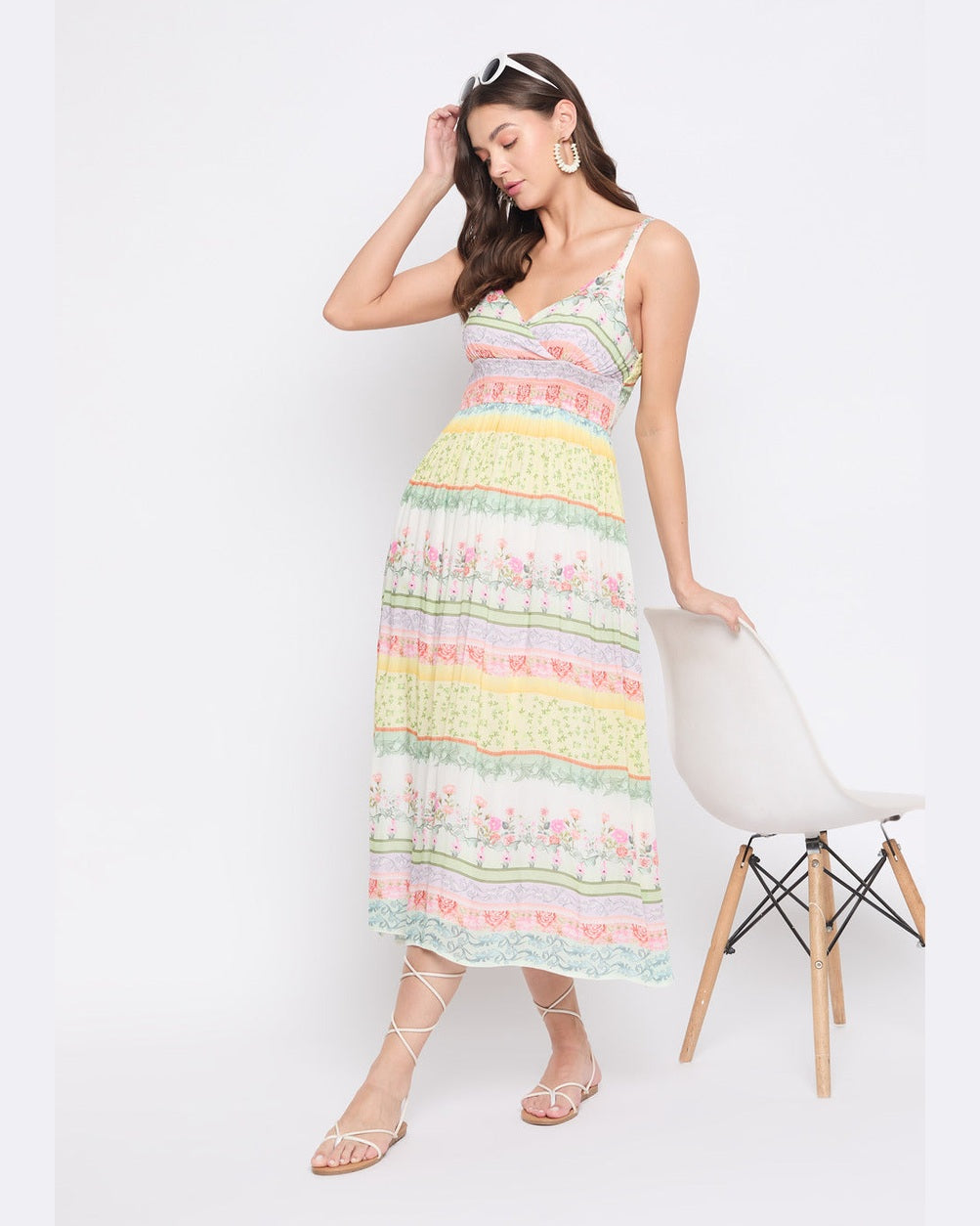 White Floral Printed Rayon Crepe Maxi Dress For Women