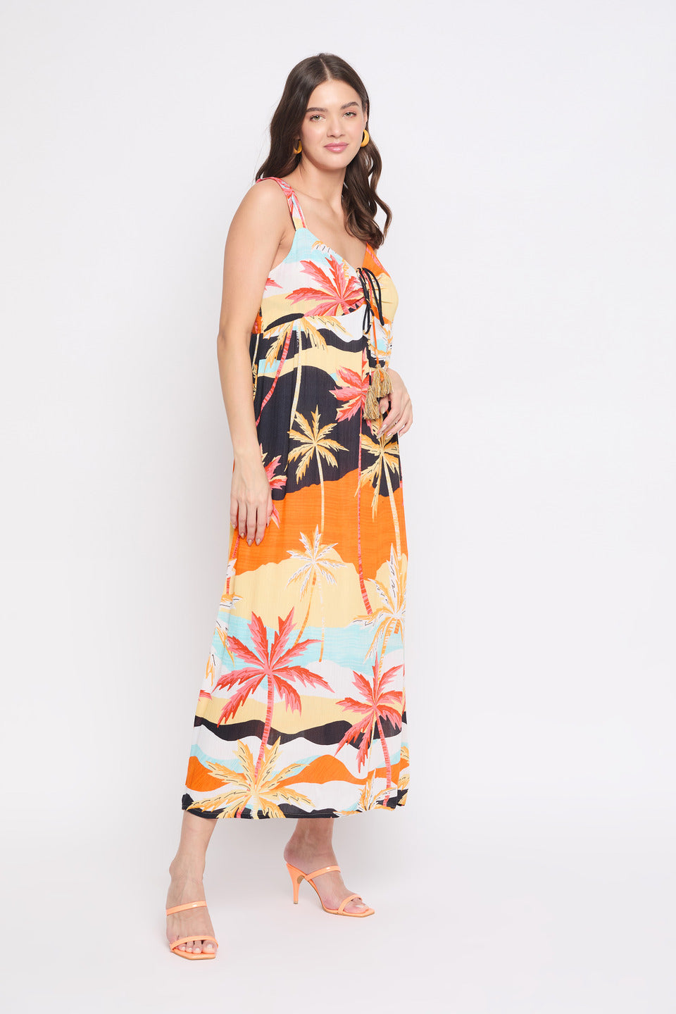 Multicolor Beach Theme Rayon Crepe Maxi Dress For Women