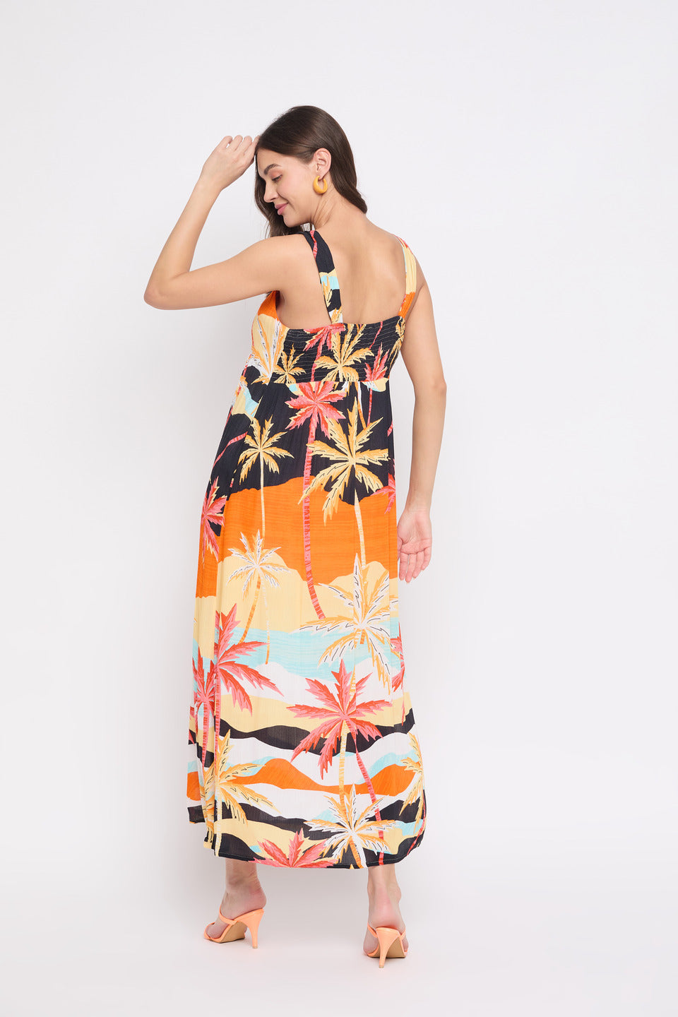 Multicolor Beach Theme Rayon Crepe Maxi Dress For Women