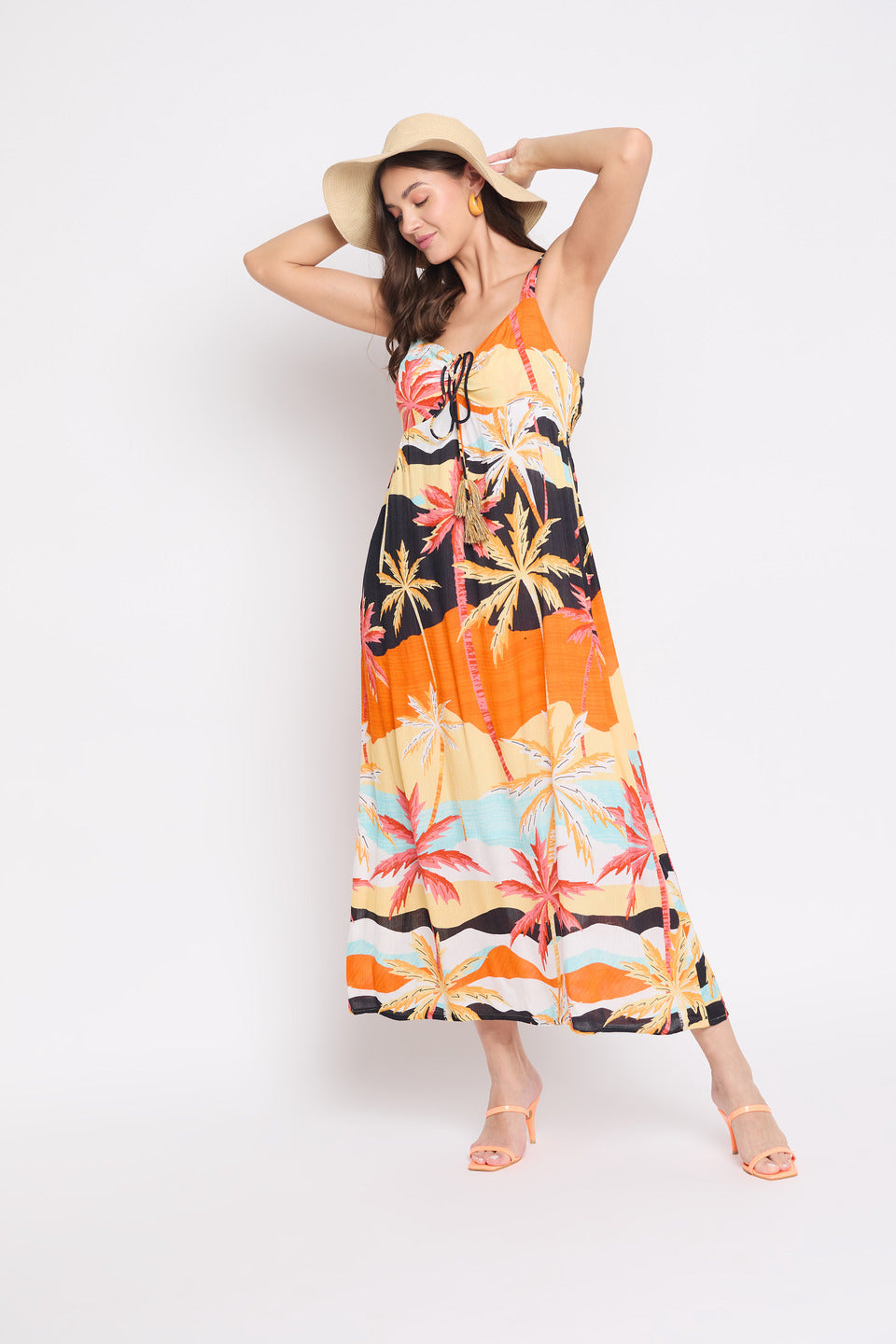 Multicolor Beach Theme Rayon Crepe Maxi Dress For Women