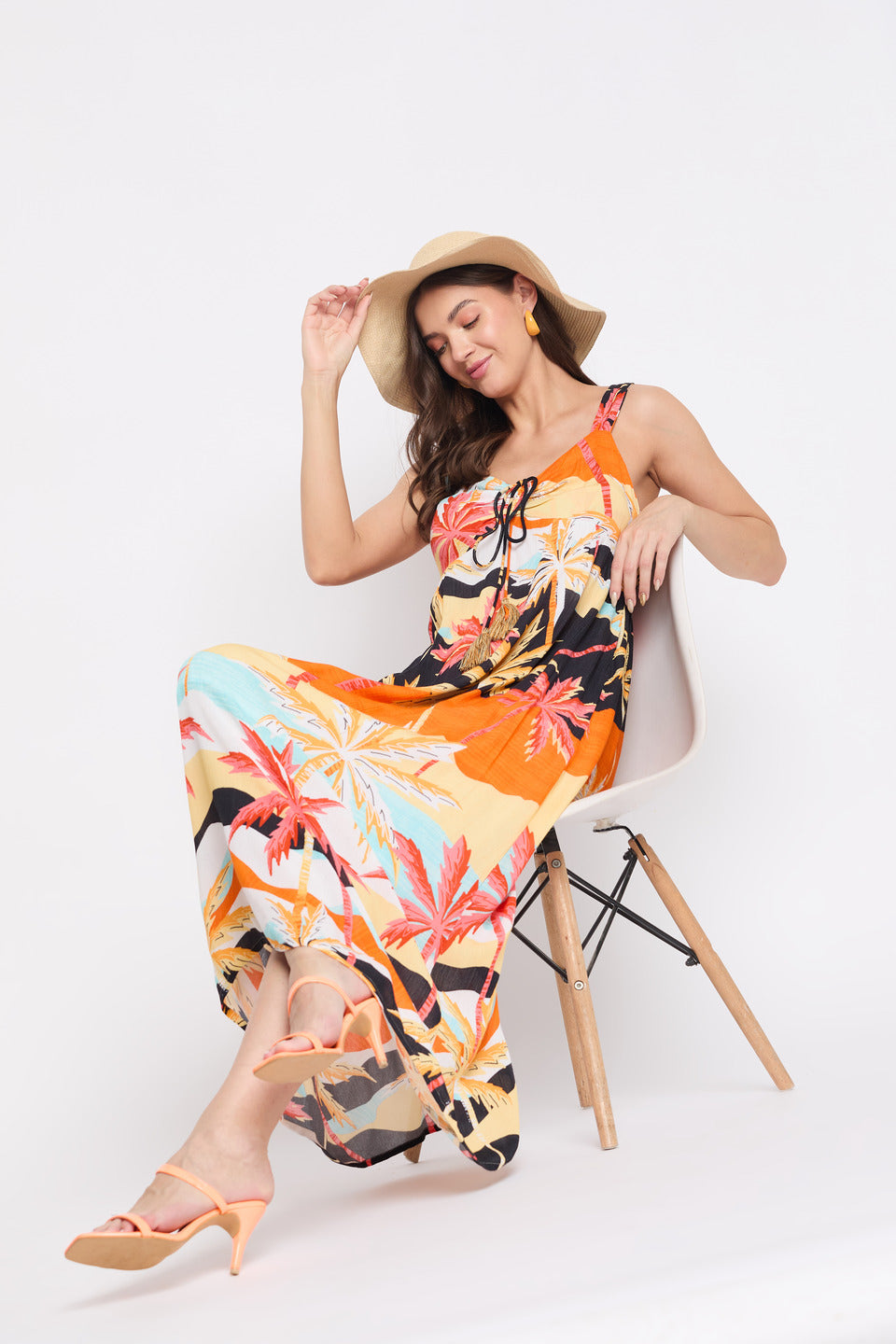 Multicolor Beach Theme Rayon Crepe Maxi Dress  for Women