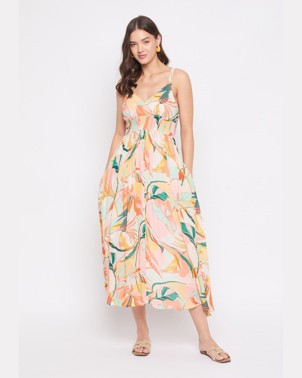 Multicolor Floral Printed Rayon Crepe Casual Women Maxi Dress