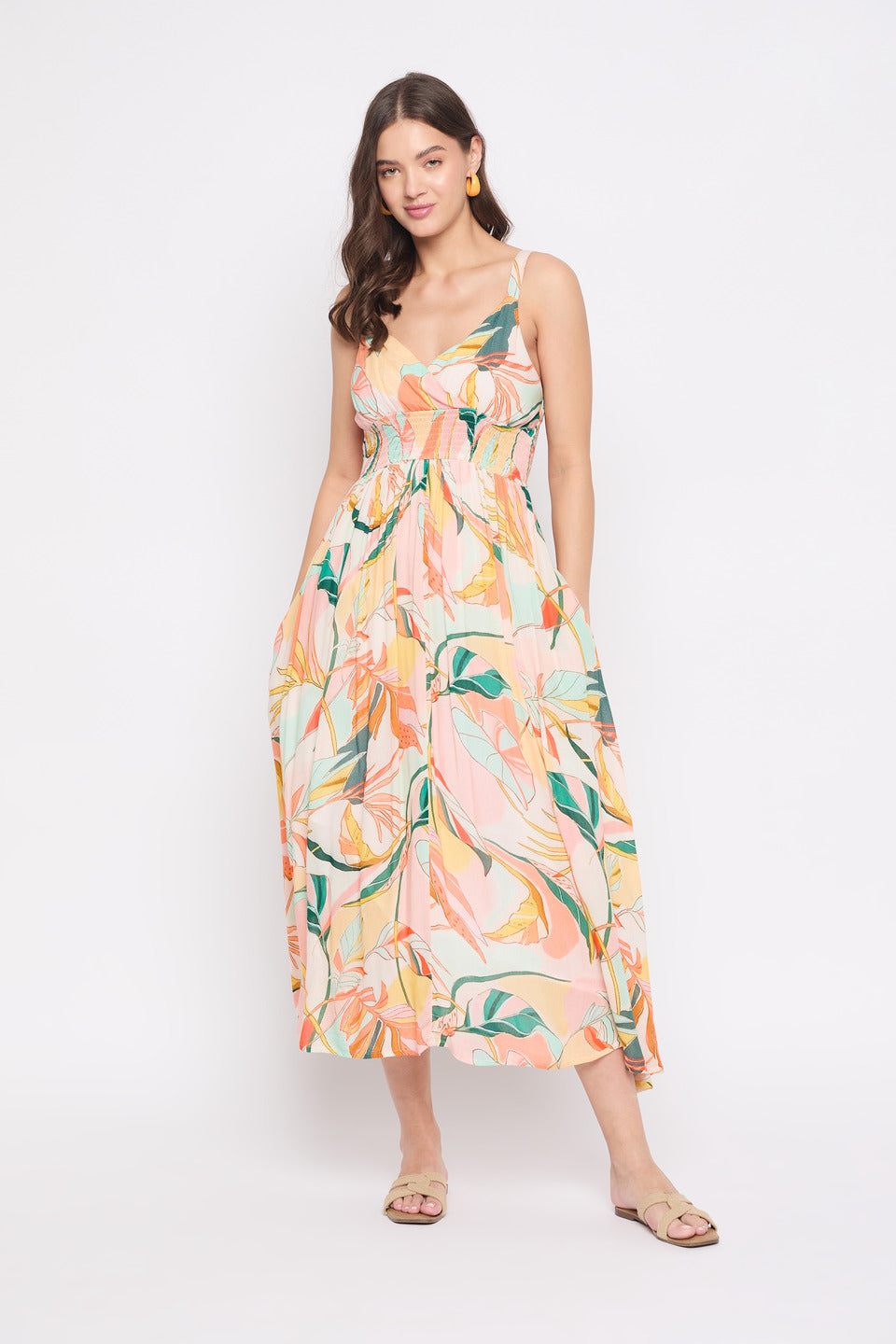 Multicolor Floral Printed Rayon Crepe Maxi Dress