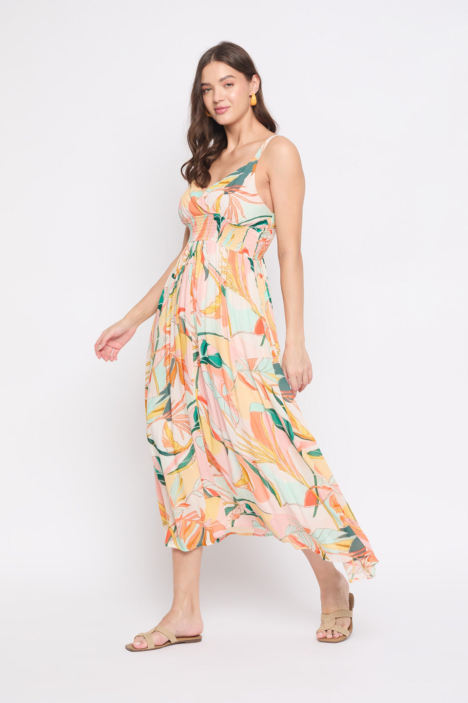Multicolor Floral Printed Rayon Crepe Maxi Dress
