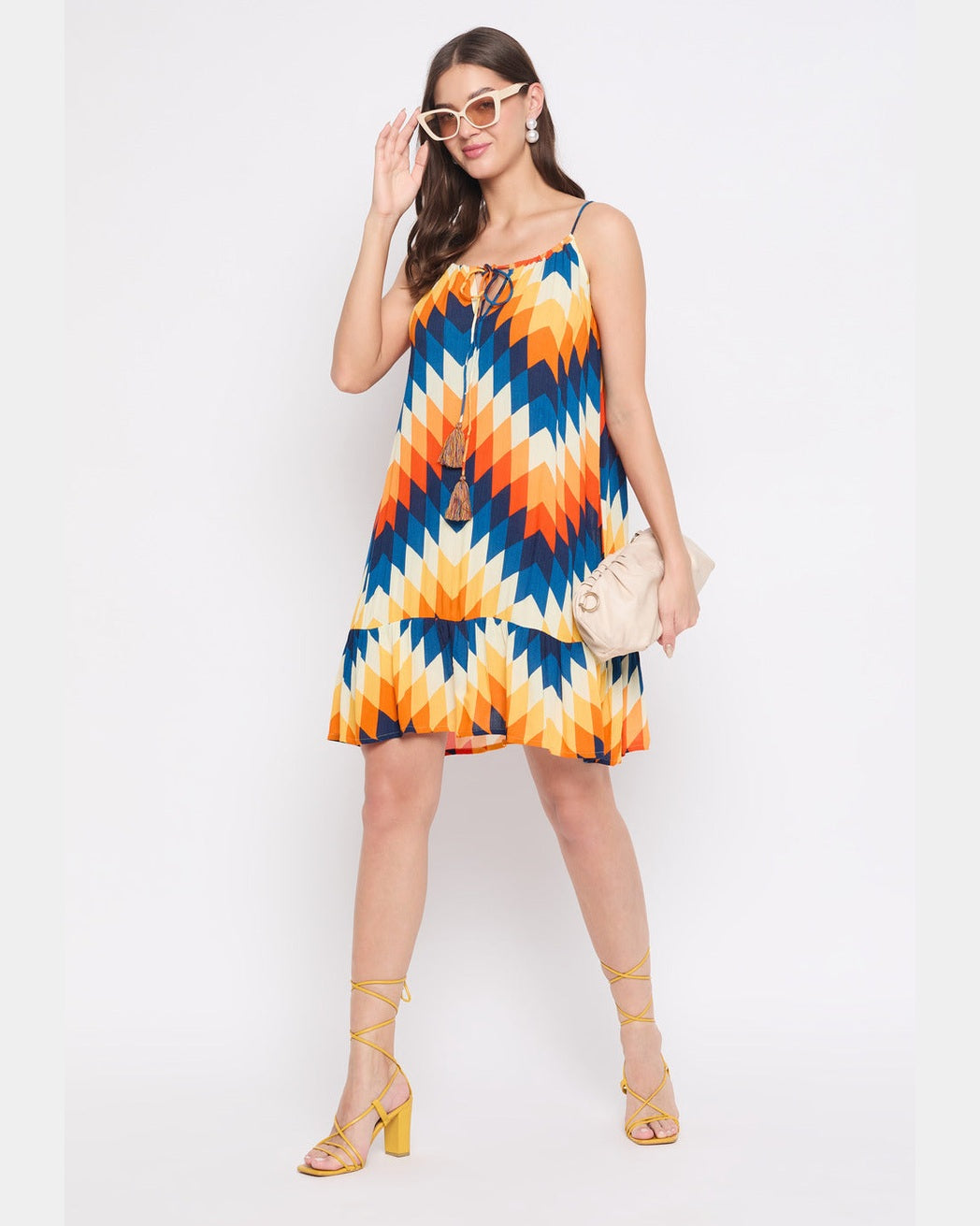 Multicolor Digital Print Rayon Crepe Mini Beach Dress For Women