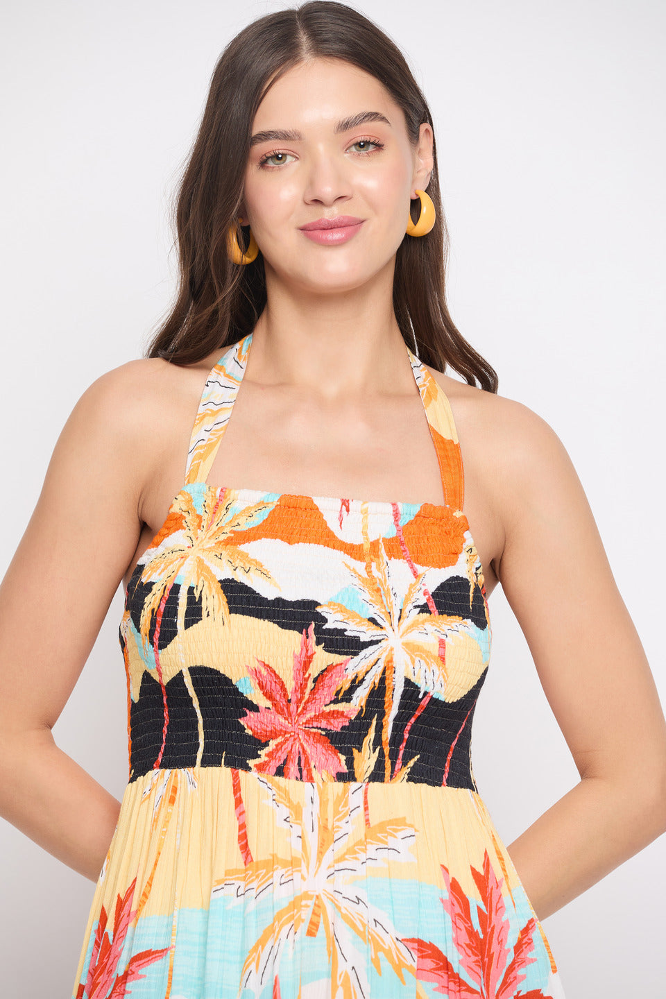 Rayon Crepe Beach Theme Multicolor Midi Dress For women