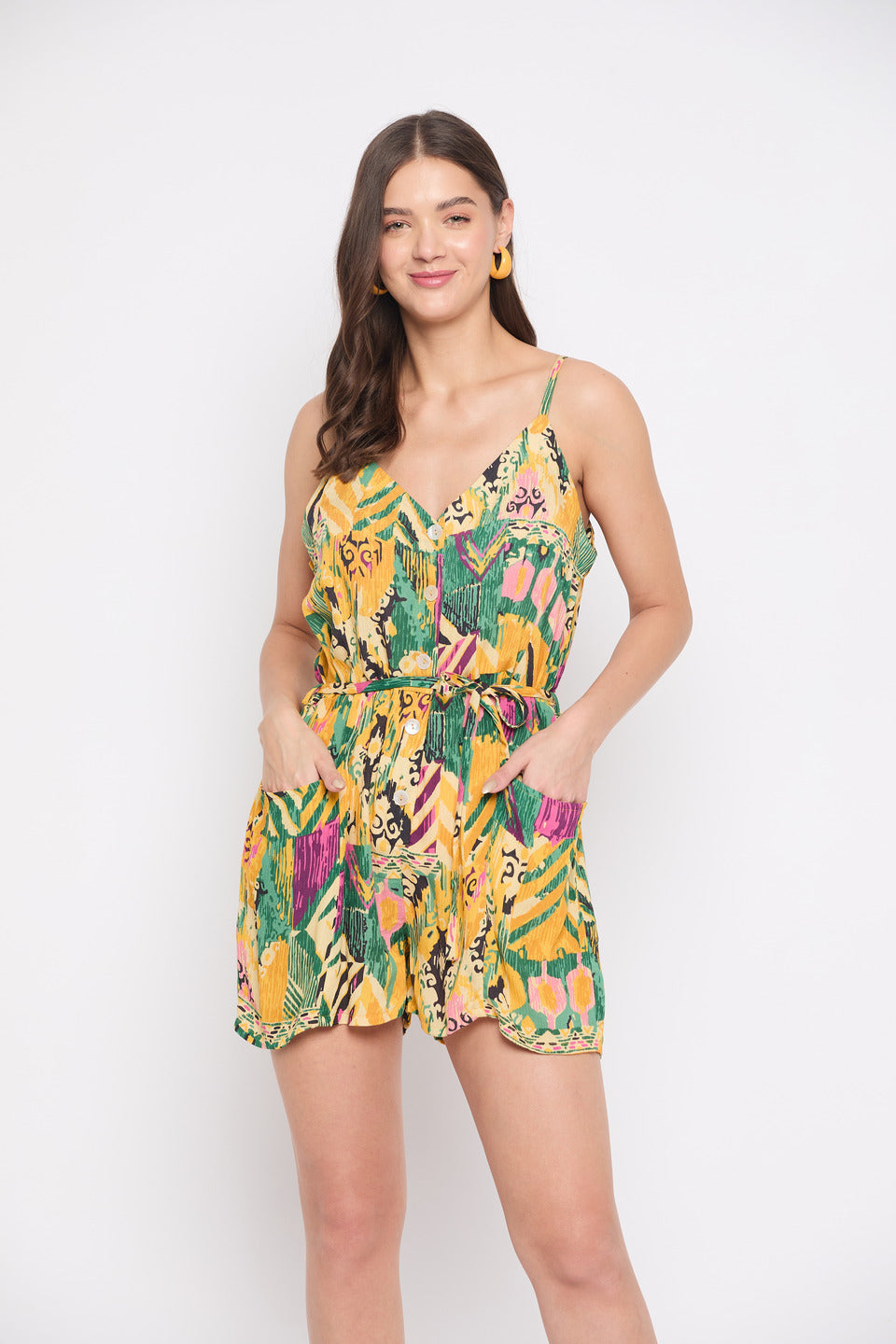 Abstract Print Multicolor Rayon Crepe Play Suit For Women