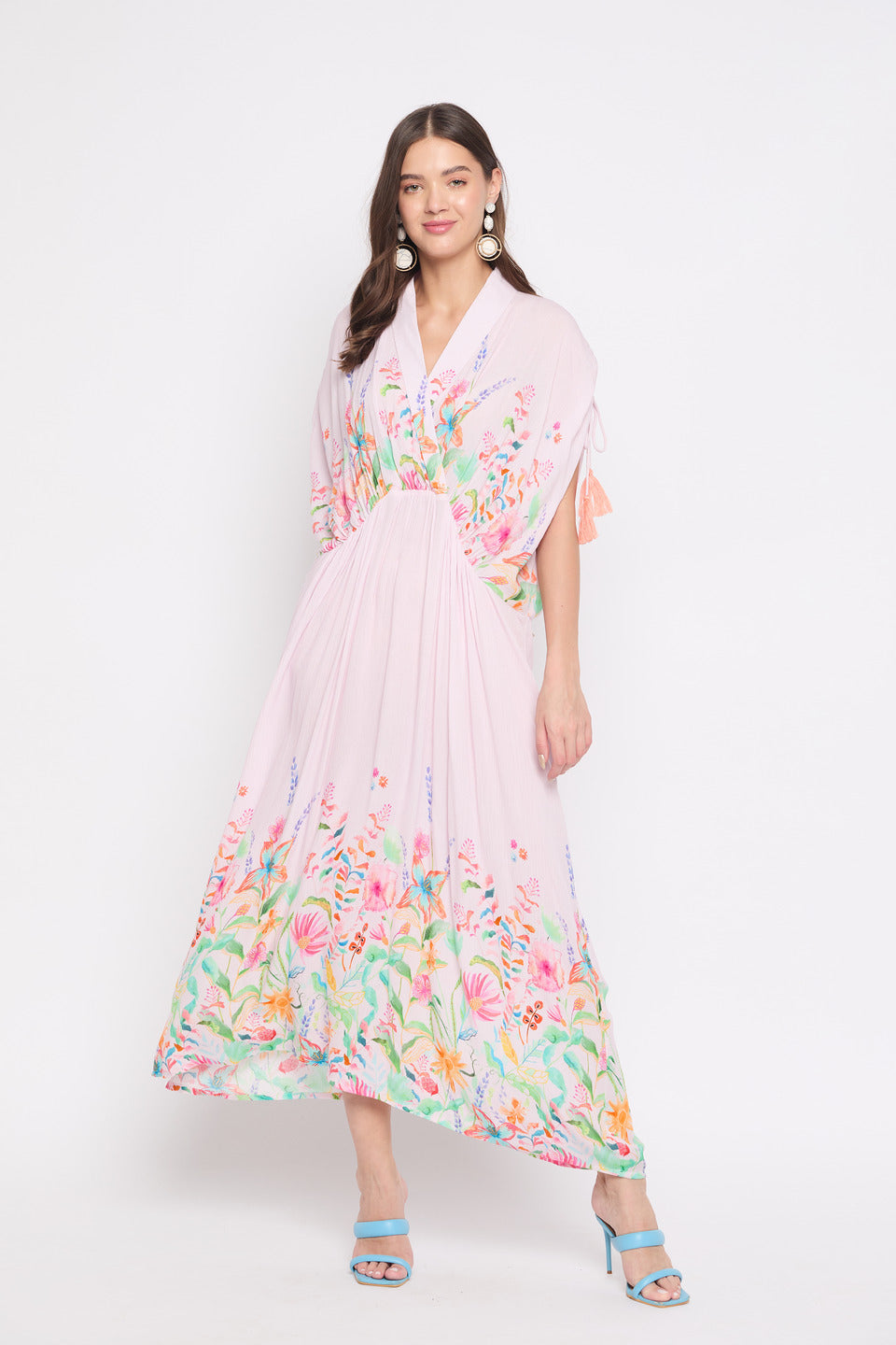 Pink Floral printed Rayon Crepe Maxi kaftan For Plus Size Women