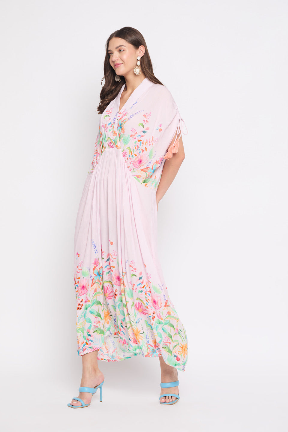 Pink Floral printed Rayon Crepe Maxi kaftan For Plus Size Women