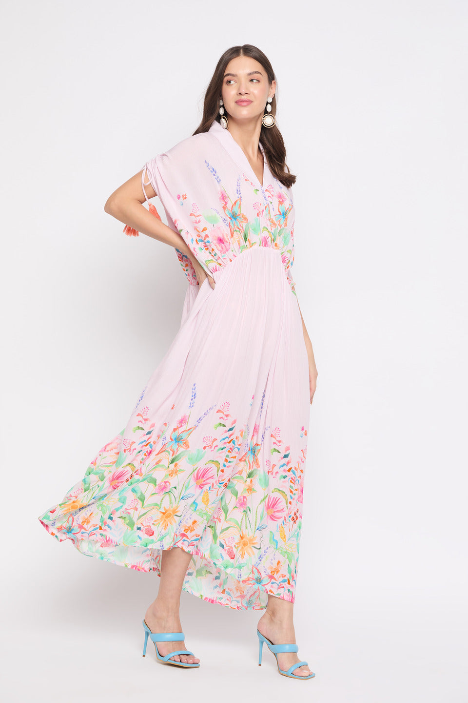 Pink Floral printed Rayon Crepe Maxi kaftan For Plus Size Women