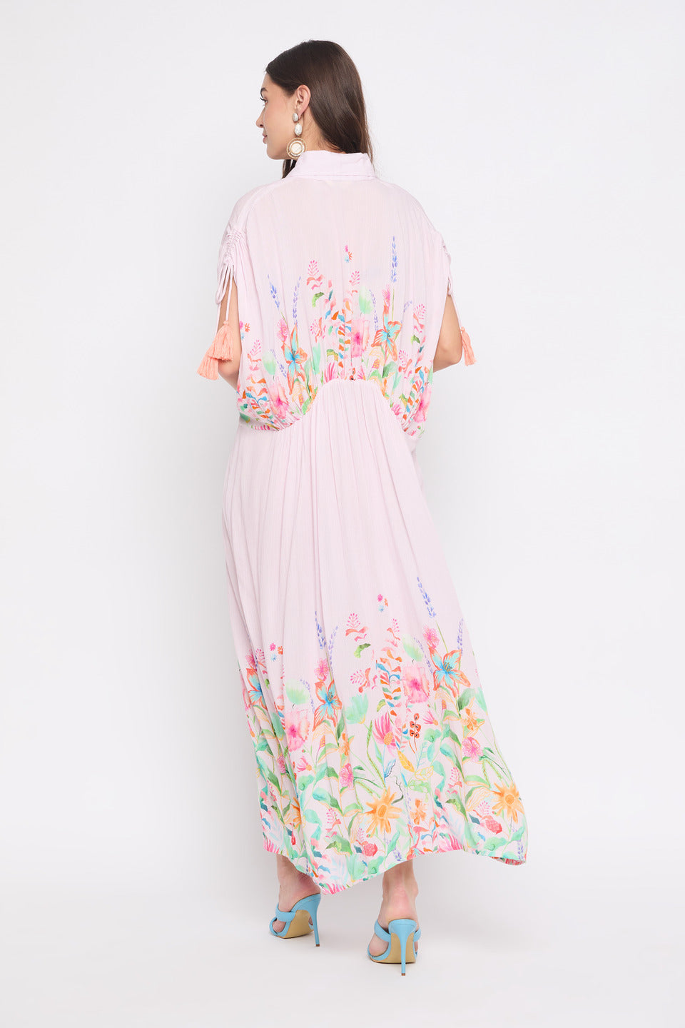 Pink Floral printed Rayon Crepe Maxi kaftan For Women